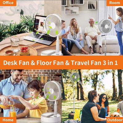 10000mAh Battery Operated Oscillating Fan, 8 Inch Portable Foldaway Fan, Rechargeable Desk Fan with 20H Work Time, 3 Speeds, Height Adjustment, Super Quiet for Home Camping Tent Travel Outdoor