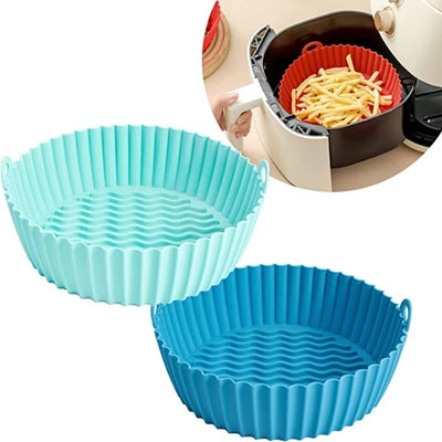 Air Fryer Silicone Pots 2 pack | 7.5" Silicon Air Fryer Liners | Reusable Silicone Pot | Greaseproof Airfryer Basket Rack Accessories | Silicone Tray for Home Kitchen (Blue)