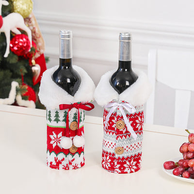 Snowman Pattern Wine Bottle Handmade Cover | 2PCS Christmas Sweater Wine Bottle Cover Bags | Santa Claus Bottle Bags | Christmas Decoration | Party Decoration | Wine Bottle Sweater Gift Bags